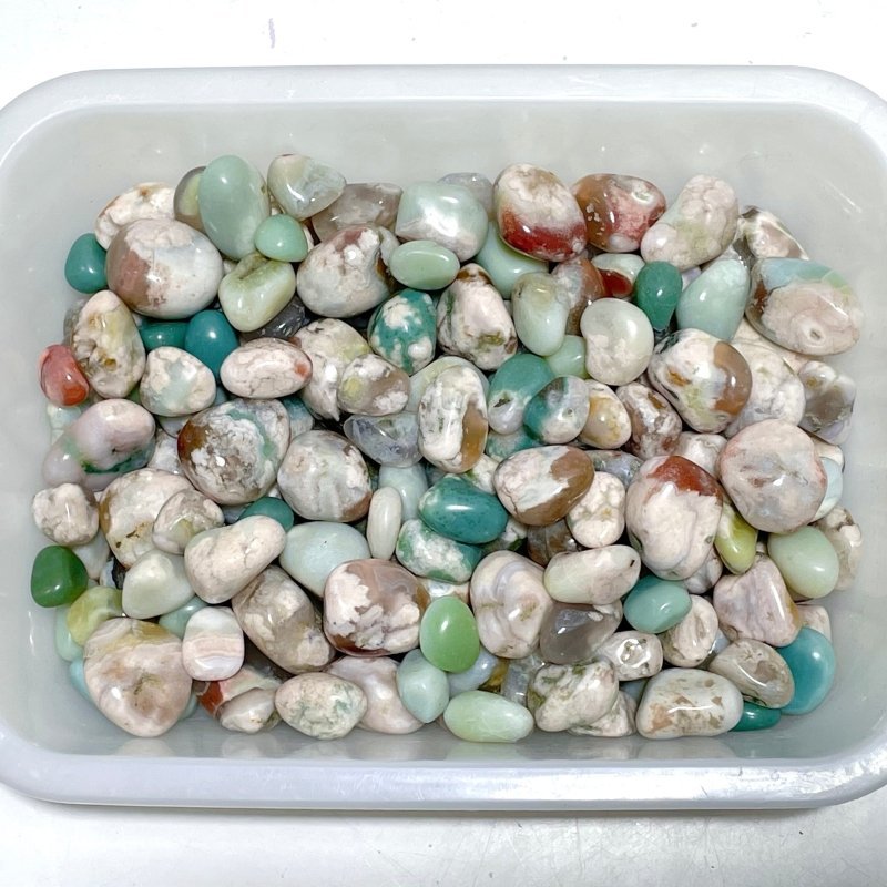 0.7 - 1.3in Green/White Flower Agate Tumbled Sakura Agate Wholesale - Wholesale Crystals