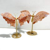 6 Pairs Pink Agate Butterfly Wing Carving With Stand