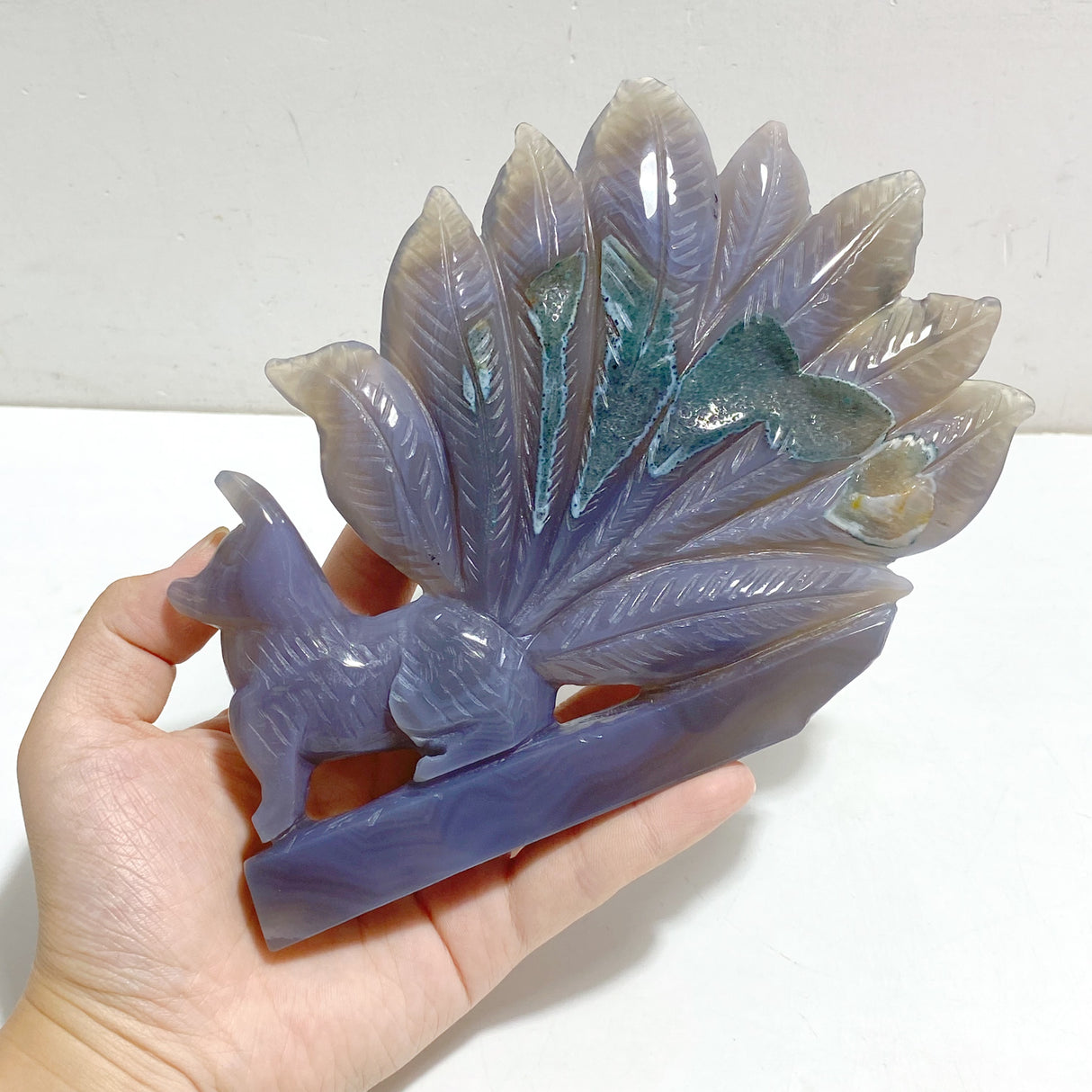 2 Pieces Geode Agate Druzy Nine-tailed Fox Carving #19
