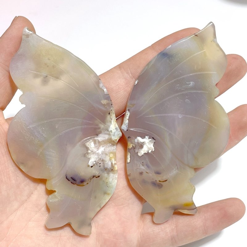 10 Pairs Small Sakura Flower Agate Butterfly Wing Carving With Stand - Wholesale Crystals