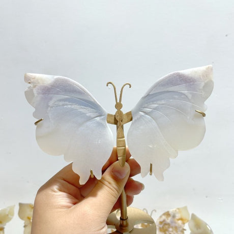 10 Pairs Small Sakura Flower Agate Butterfly Wing Carving With Stand - Wholesale Crystals