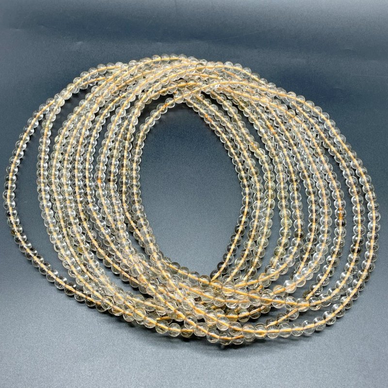 10 Pieces 8mm Rutile Quartz Beads 3 - Loop Bracelet/Necklace For DIY - Wholesale Crystals