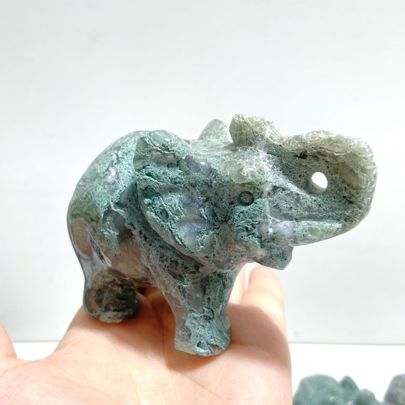 10 Pieces Beautiful Moss Agate Elephant Carving - Wholesale Crystals