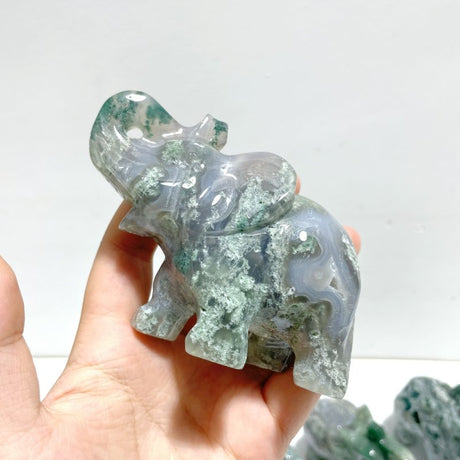 10 Pieces Beautiful Moss Agate Elephant Carving - Wholesale Crystals