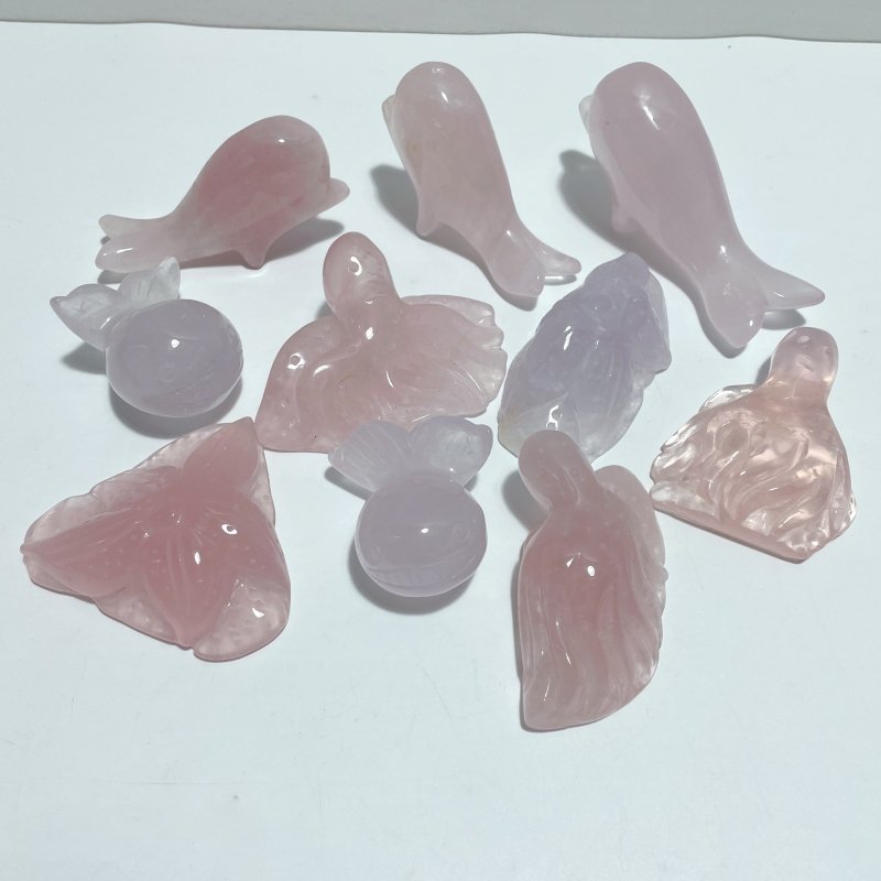 10 Pieces Beautiful Rose Quartz Sea Animals Carving - Wholesale Crystals