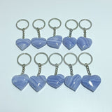 10 Pieces Blue Lace Agate Heart Keychain - Wholesale Crystals