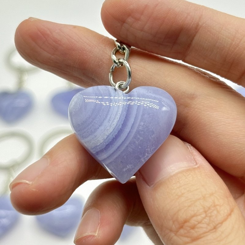 10 Pieces Blue Lace Agate Heart Keychain - Wholesale Crystals