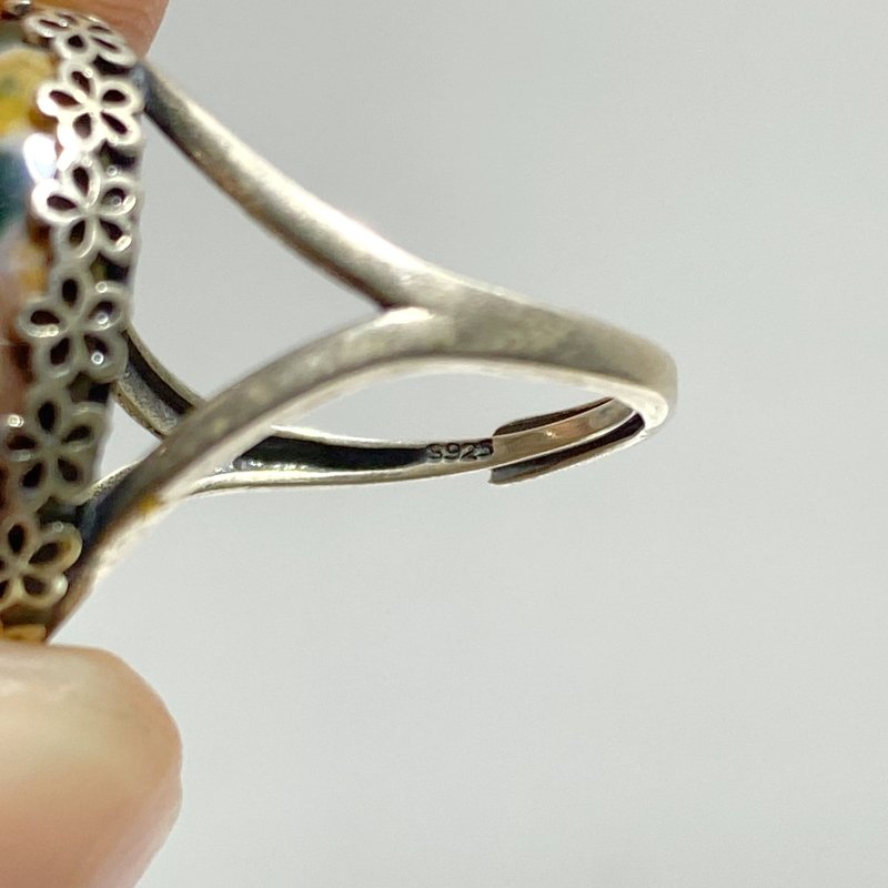 10 Pieces Different Styles S925 Sterling Silver 8th Vein Ocean Jasper Ring - Wholesale Crystals