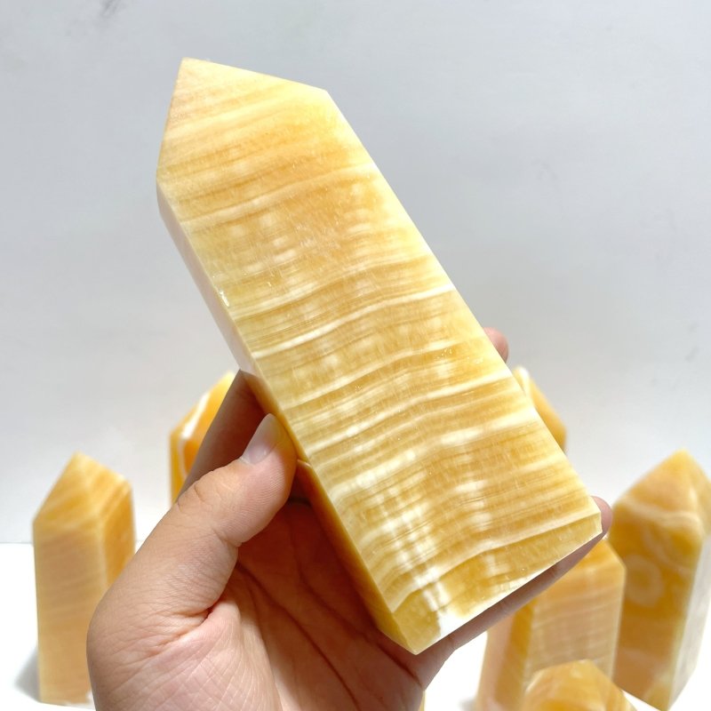 10 Pieces Fat Yellow Calcite Stripe Tower - Wholesale Crystals