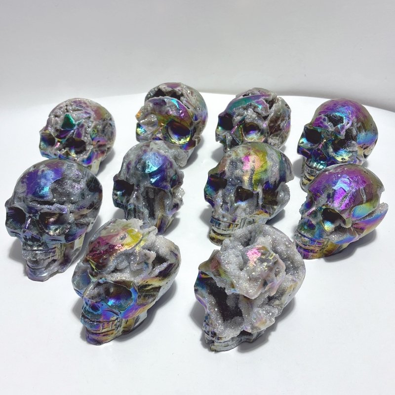 10 Pieces Geode Aura Sphalerite Skull Carving - Wholesale Crystals