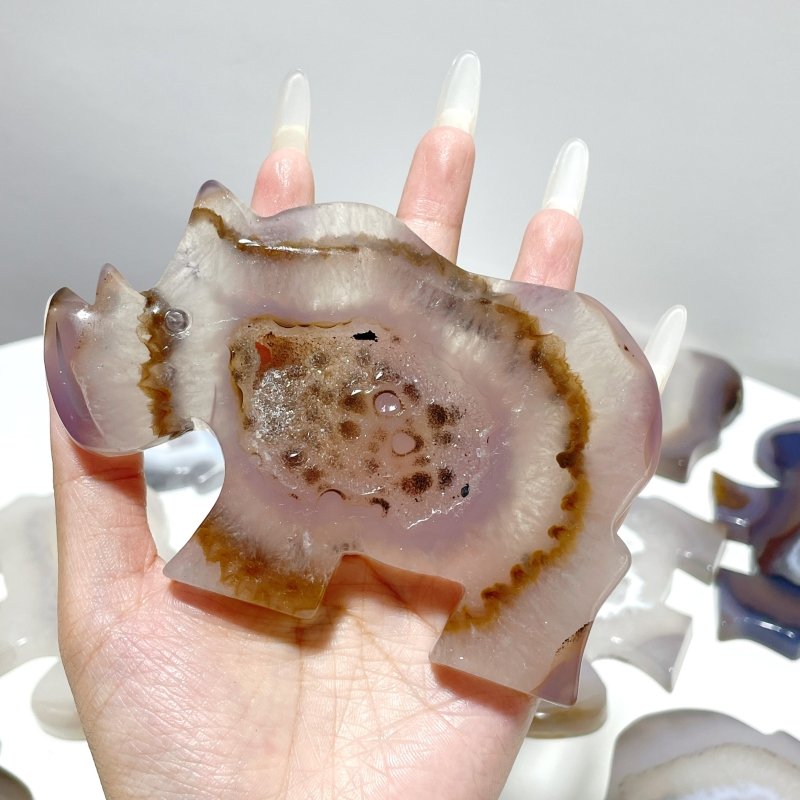 10 Pieces Geode Druzy Agate Rhino Carving - Wholesale Crystals