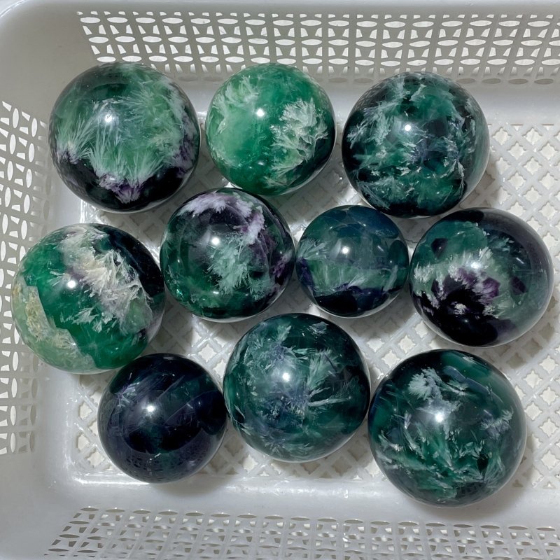 10 Pieces Large Beautiful Feather Fluorite Sphere - Wholesale Crystals