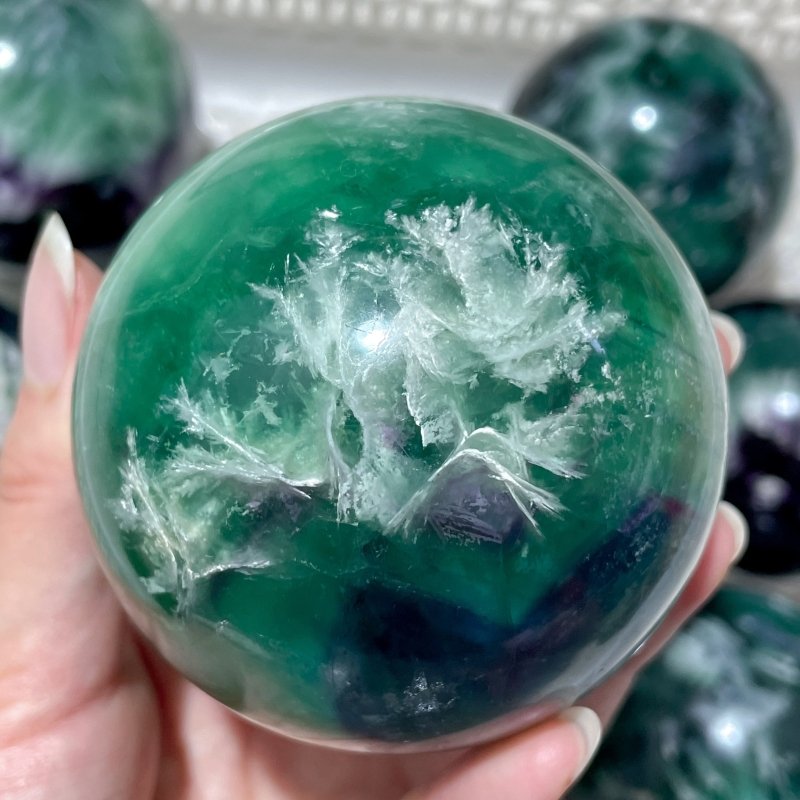 10 Pieces Large Beautiful Feather Fluorite Sphere - Wholesale Crystals