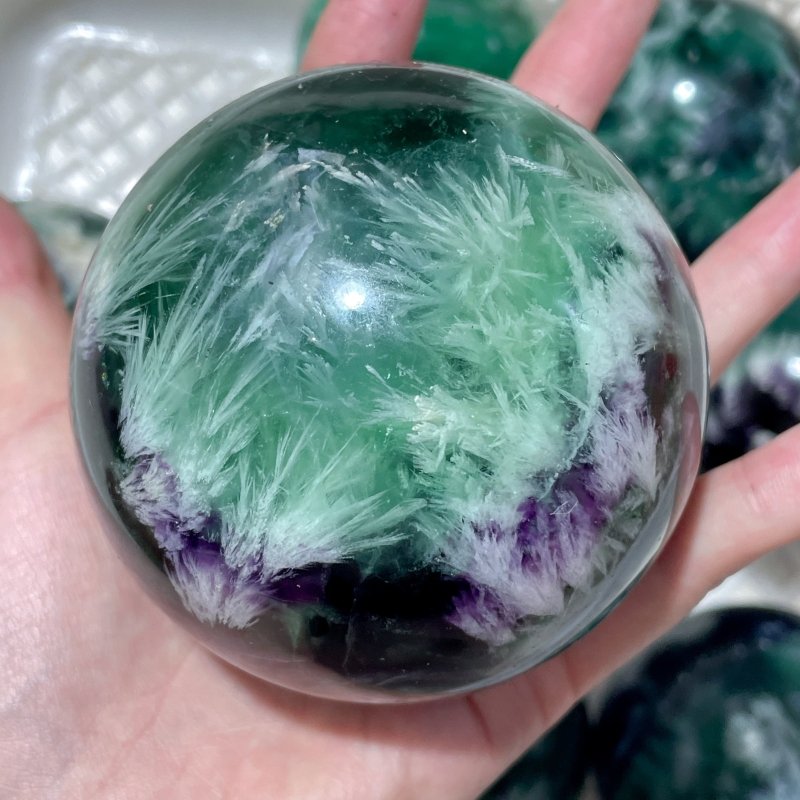 10 Pieces Large Beautiful Feather Fluorite Sphere - Wholesale Crystals