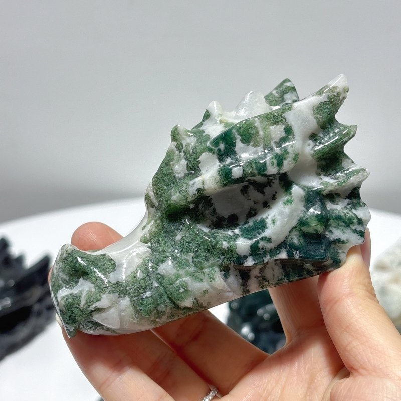 10 Pieces Moss Agate Dragon Head Carving - Wholesale Crystals