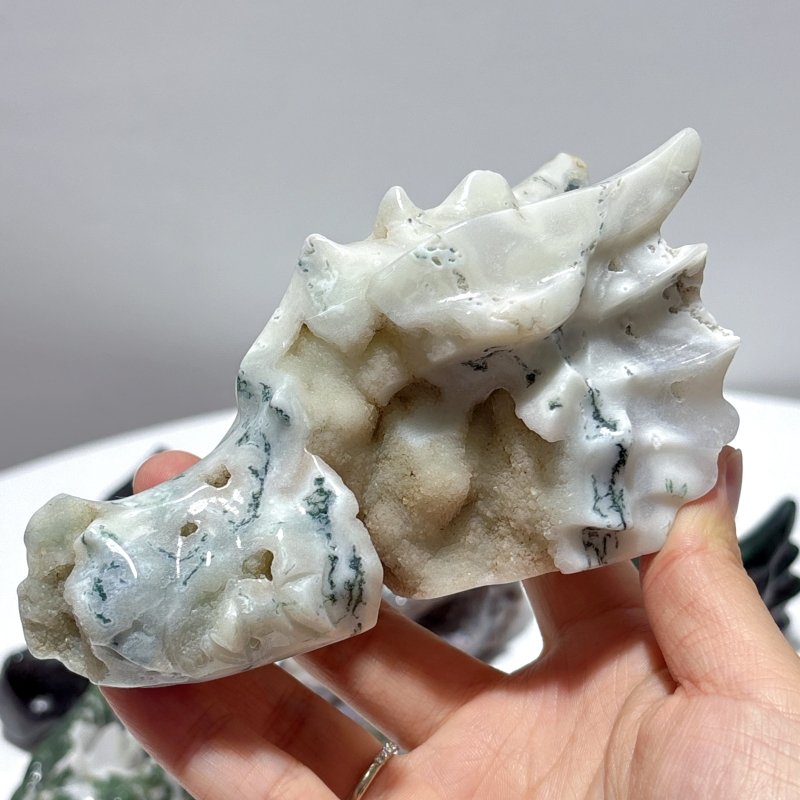 10 Pieces Moss Agate Dragon Head Carving - Wholesale Crystals