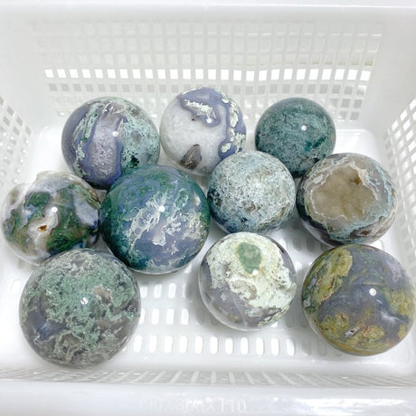 10 Pieces Moss Agate Spheres Ball - Wholesale Crystals