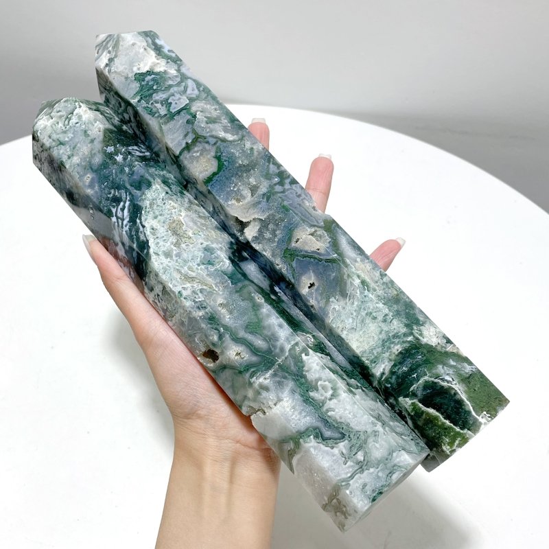 10 Pieces Moss Agate Tower Points Mixed Size Closeout(5.6 - 10.5in) - Wholesale Crystals