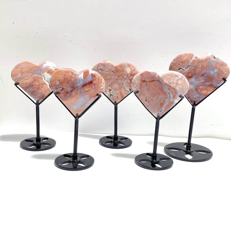 10 Pieces Pink Agate Heart With Stand - Wholesale Crystals