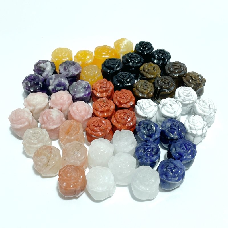 10 Types Small Rose Flower Carving Wholesale Fire Quartz Clear Quartz Yellow Calcite - Wholesale Crystals