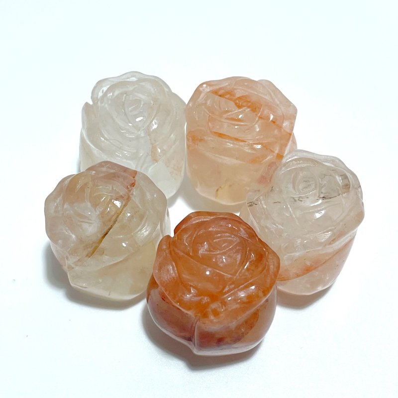 10 Types Small Rose Flower Carving Wholesale Fire Quartz Clear Quartz Yellow Calcite - Wholesale Crystals