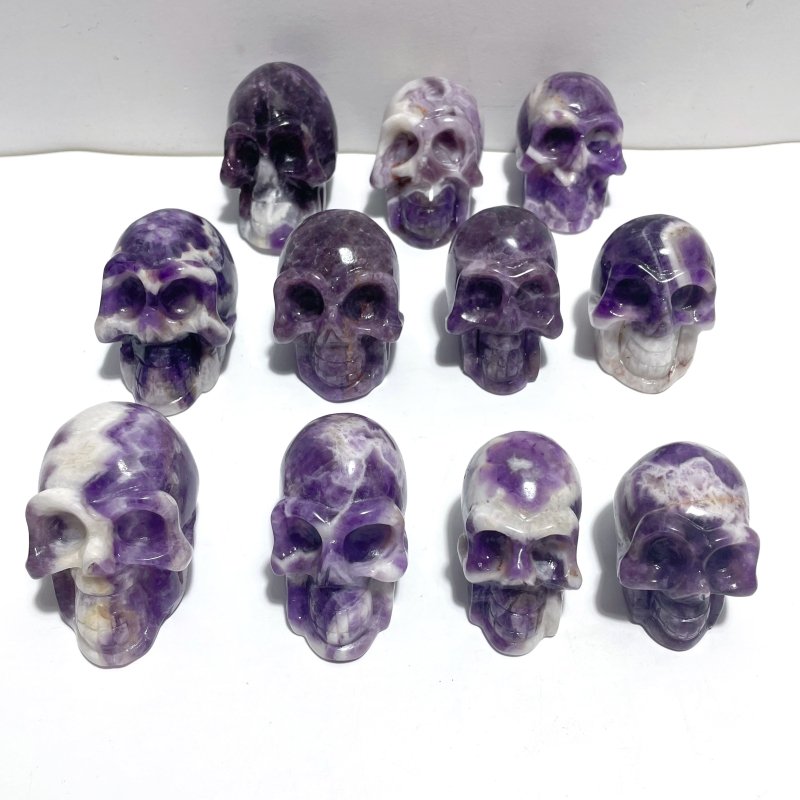 11 Pieces Chevron Amethyst Skull Carving - Wholesale Crystals