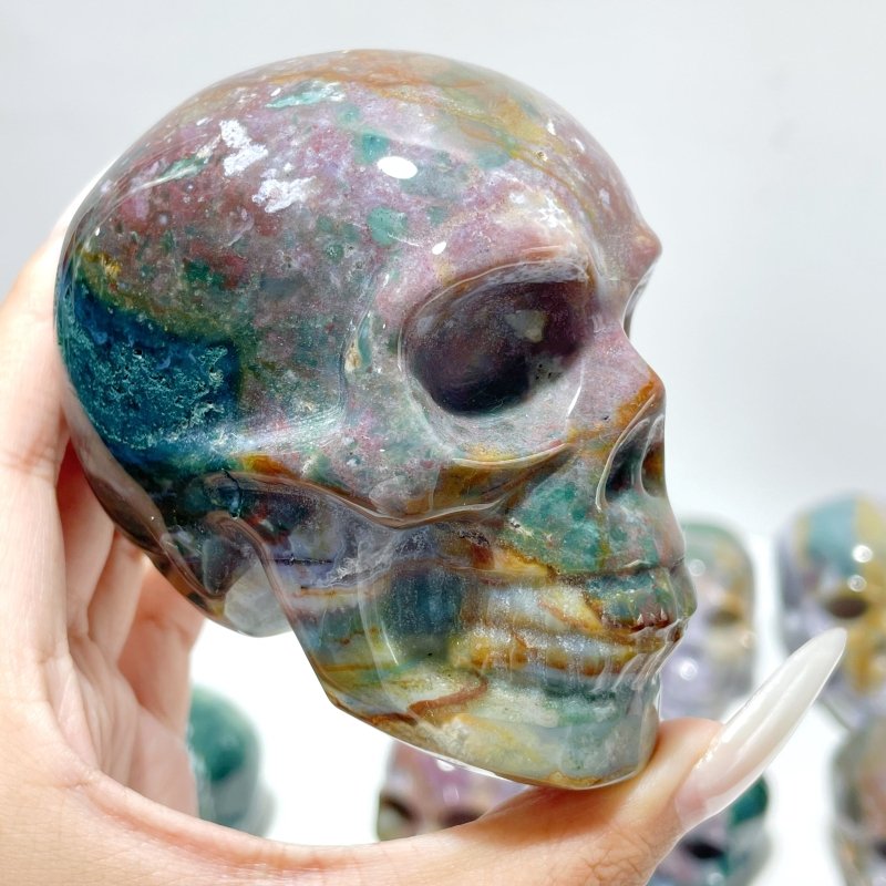 11 Pieces Colorful Ocean Jasper Skull Carving - Wholesale Crystals