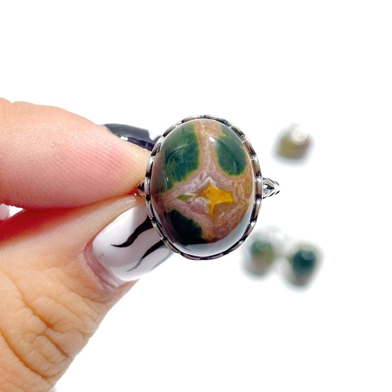 11 Pieces Different Styles S925 Sterling Silver 8th Vein Ocean Jasper Ring - Wholesale Crystals