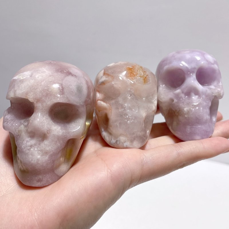 11 Pieces Druzy Geode Sakura Flower Agate Skull Carving - Wholesale Crystals