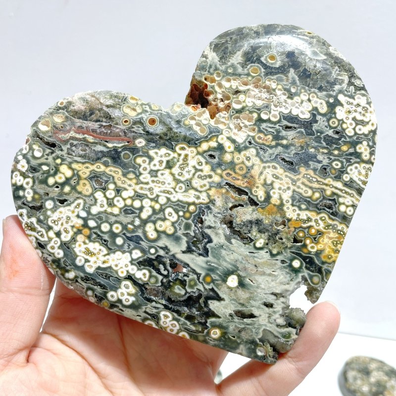 11 Pieces Large 8th Vein Ocean Jasper Heart 1 - Wholesale Crystals