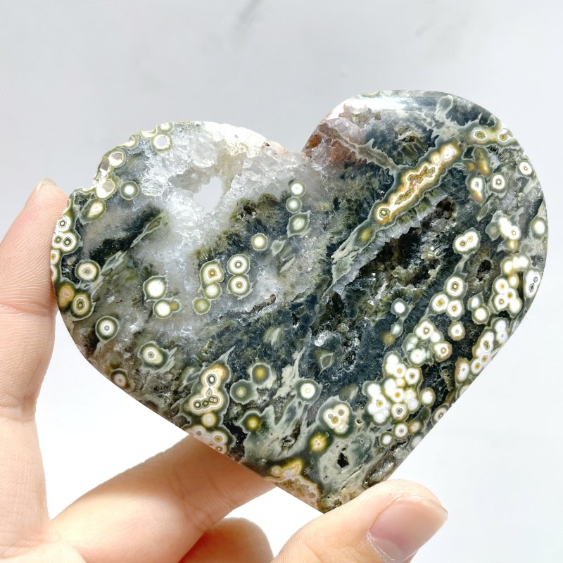 11 Pieces Large 8th Vein Ocean Jasper Heart 1 - Wholesale Crystals