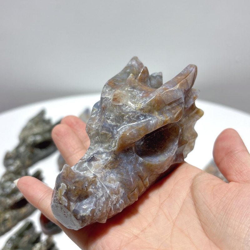 11 Pieces Large Colorful Moss Agate Dragon Head Carving - Wholesale Crystals