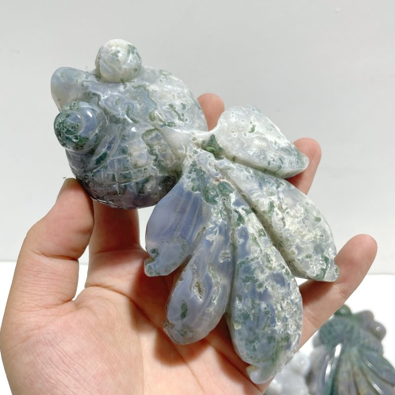 11 Pieces Moss Agate Goldfish Carving - Wholesale Crystals