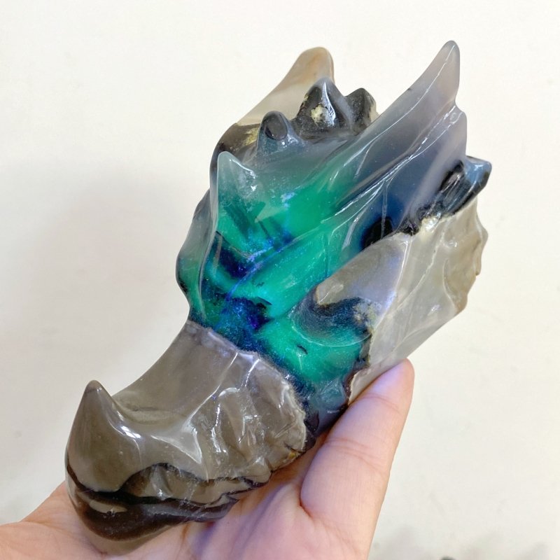 11 Pieces Volcano Agate Dragon Head Carving Closeout (UV-Reactive) -Wholesale Crystals