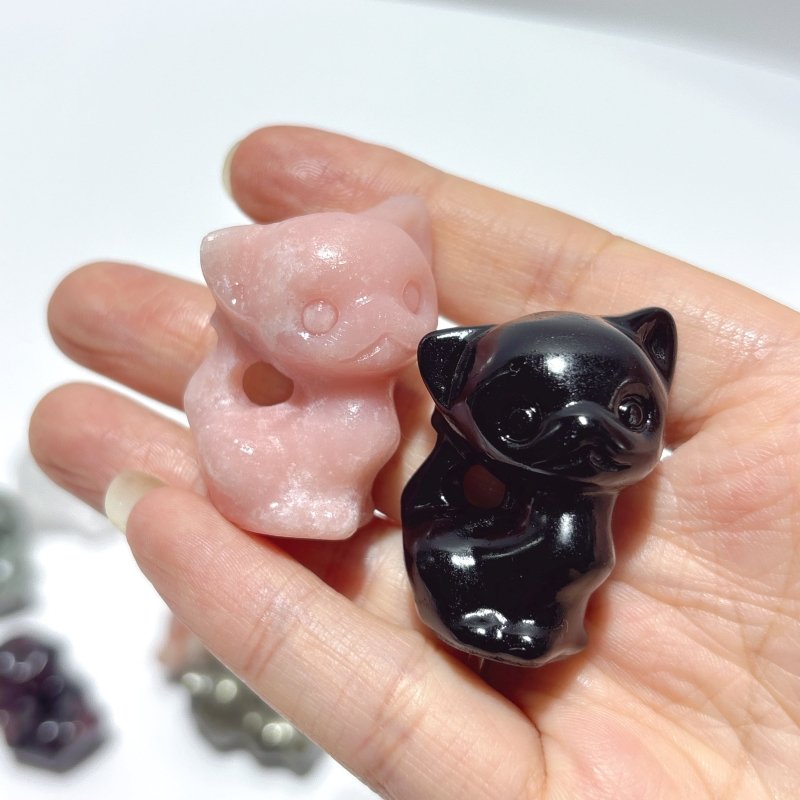 11 Types Cat Carving Wholesale Obsidian Pink Opal Yooperlite - Wholesale Crystals