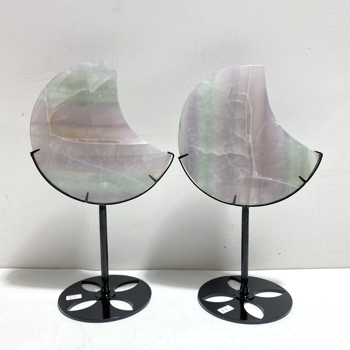 4 Pieces Large Fluorite Moon Carving With Stand