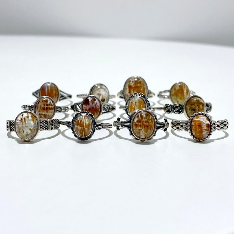 12 Pieces Beautiful Cacoxenite Super7 Sterling Silver Different Styles Ring - Wholesale Crystals