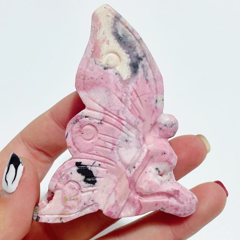 12 Pieces Beautiful Rhodonite Butterfly Fairy Carving - Wholesale Crystals