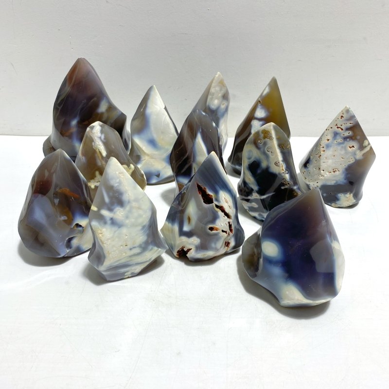 12 Pieces Black Orca Agate Flame Carving 1 - Wholesale Crystals