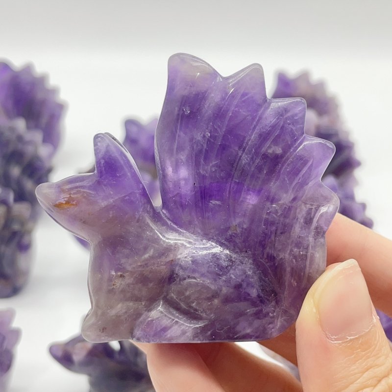 12 Pieces Chevron Amethyst Nine - Tailed Fox Carving - Wholesale Crystals
