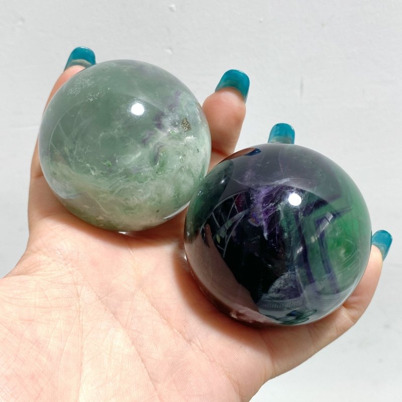 12 Pieces Feather Fluorite Mixed Pyrite Sphere Balls - Wholesale Crystals
