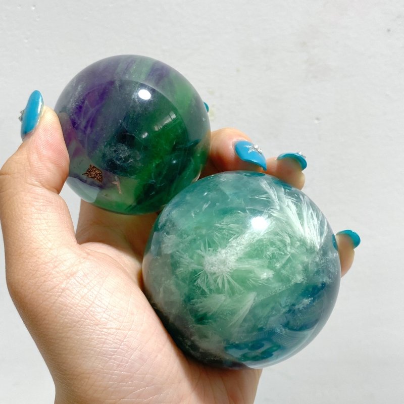 12 Pieces Feather Fluorite Mixed Pyrite Sphere Balls - Wholesale Crystals