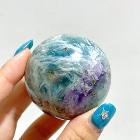 12 Pieces Feather Fluorite Mixed Pyrite Sphere Balls - Wholesale Crystals