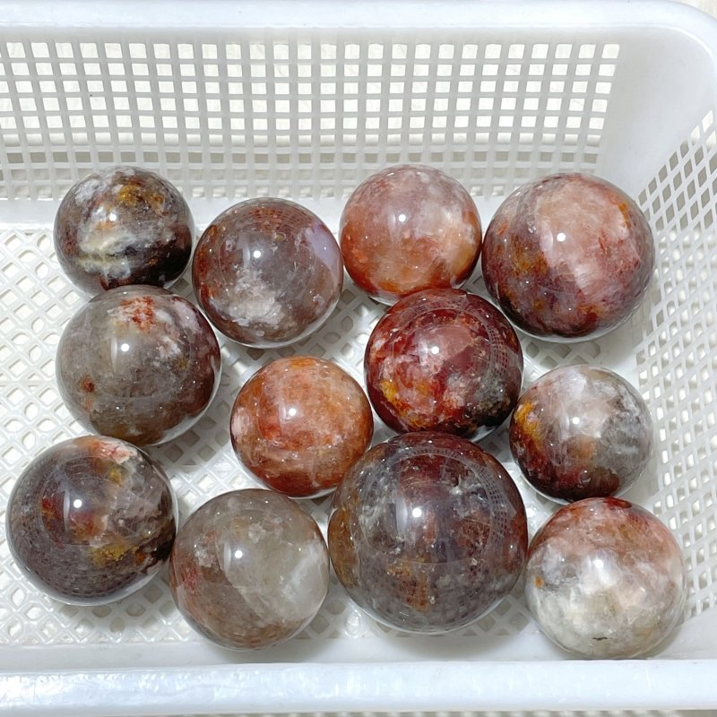 12 Pieces Fire Quartz Mixed Moonstone Spheres - Wholesale Crystals