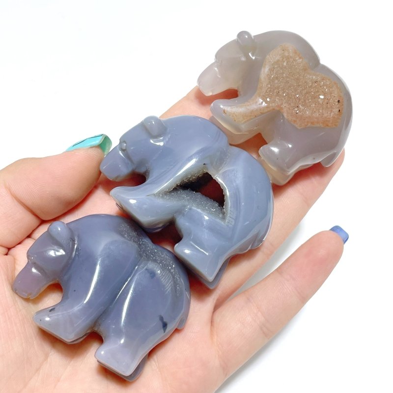 12 Pieces Geode Druzy Agate Bear Carving - Wholesale Crystals