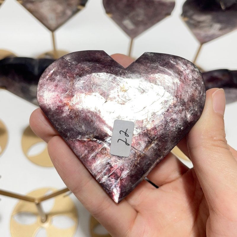 12 Pieces High Quality Flash Lepidolite Heart With Stand - Wholesale Crystals