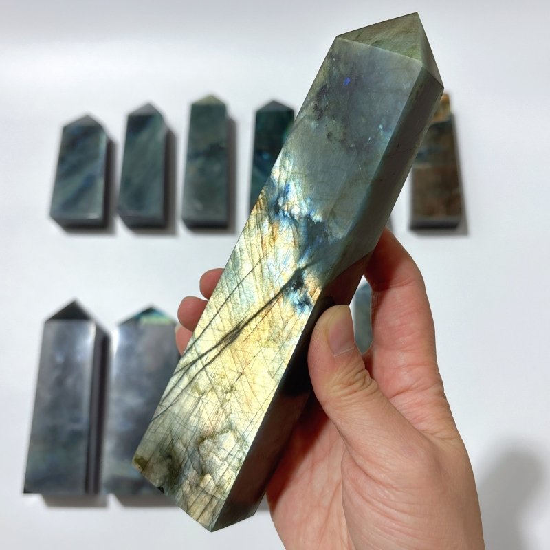 12 Pieces High Quality Large Labradorite Four - Sided Tower - Wholesale Crystals