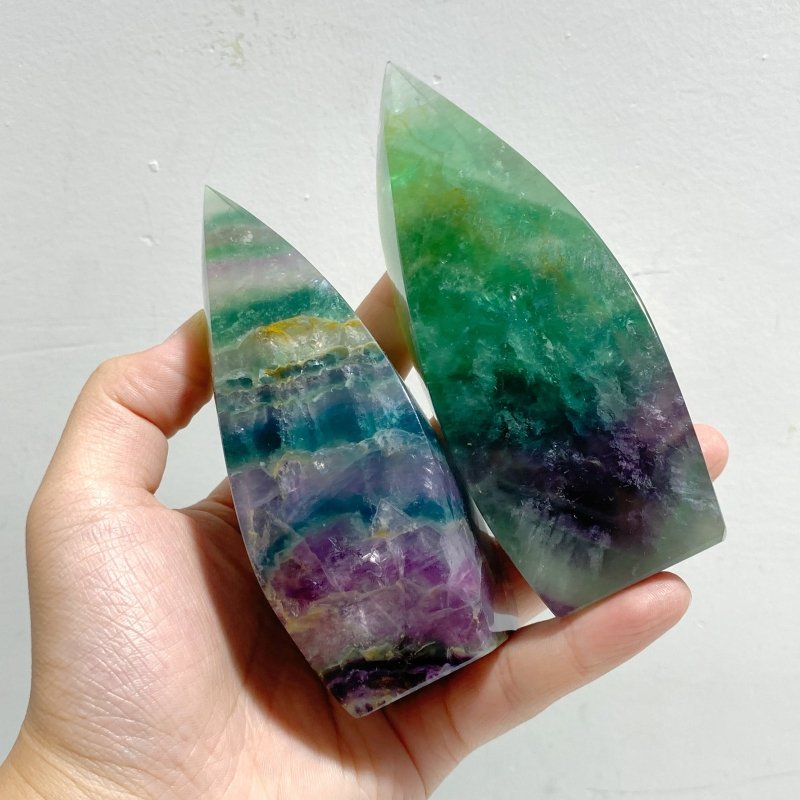 12 Pieces High Quality Large Rainbow Fluorite Flame Mixed Color -Wholesale Crystals