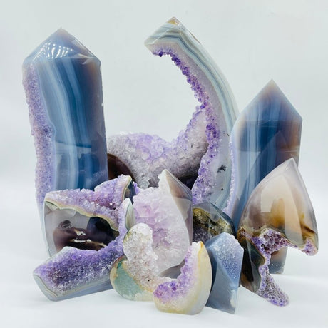 12 Pieces Polished Geode Amethyst Mixed Agate Leftover Tower -Wholesale Crystals