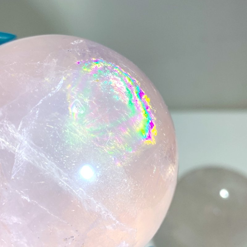 12 Pieces Six Star Line Rose Quartz Eggs With Rainbow - Wholesale Crystals